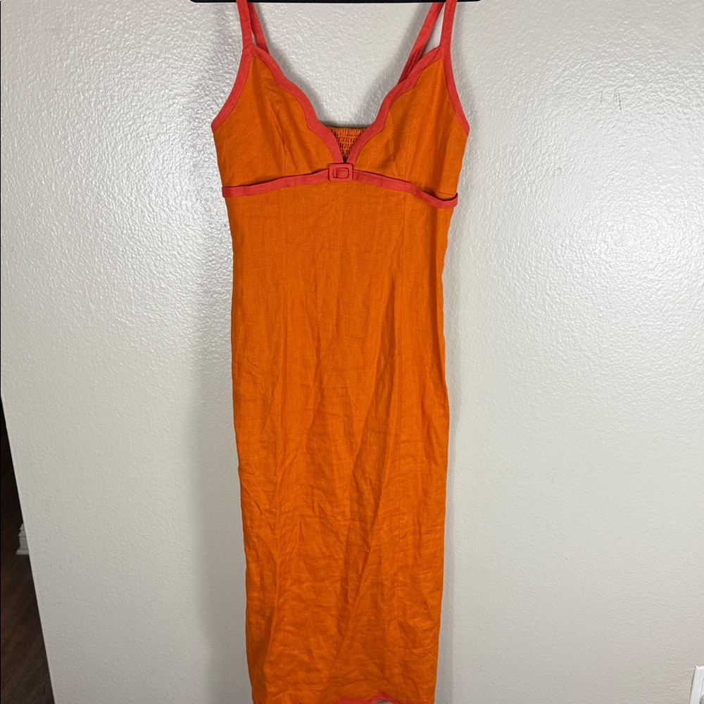 Reformation Sara Linen Dress in Nectarine - Picture 4 of 11